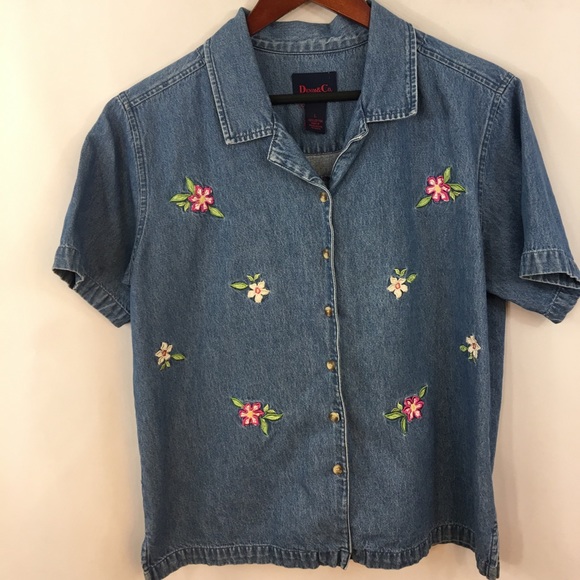 Denim&Co Tops - Denim & Co Top Jean Shirt Sz L Button Down Floral